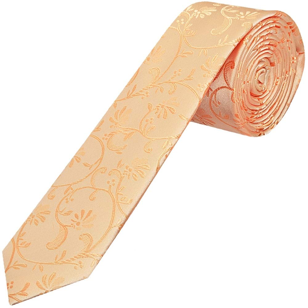Ties R Us Men's Peach Floral Skinny Tie