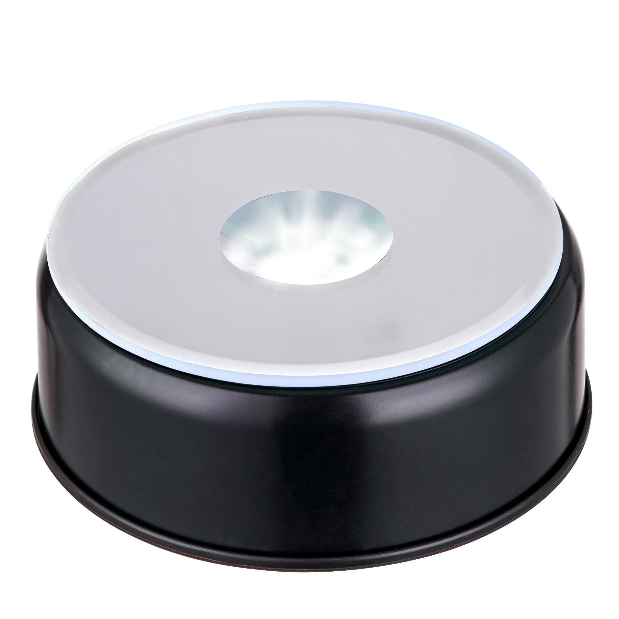 EUSTUMA Rotating LED Display Base Colorful Light Crystal Display Base Stand,Lighted Up Stand Color Changing Small LED for 3D Glass Crystal Art,Holiday Party Decoration. (B-Black-White Light)