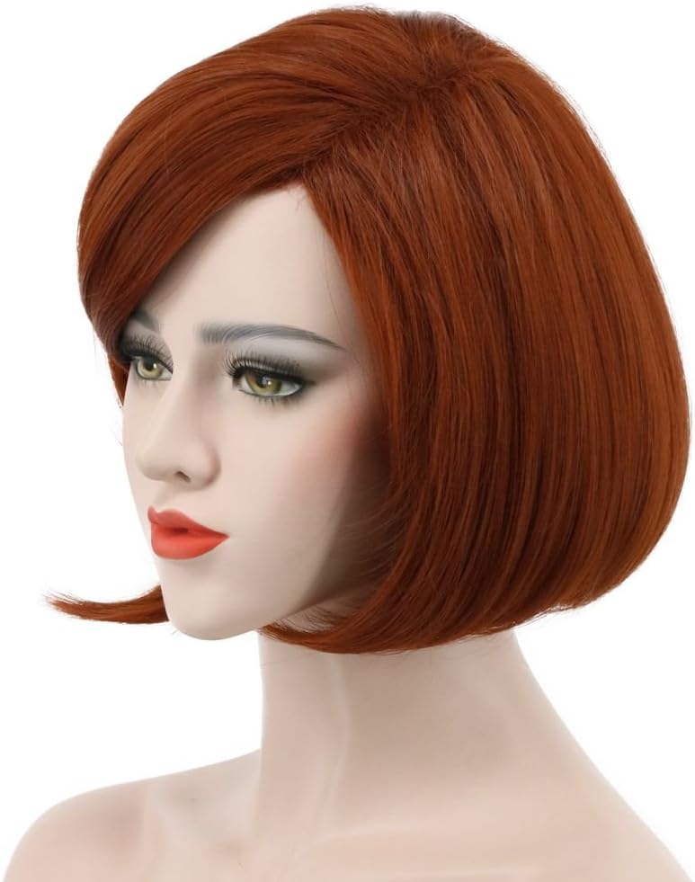 Karlery Women's Short Bob Straight Dark Orange Wig Halloween Cosplay Wig Anime Costume Party, Adjustable (21-24 inches/54-62 cm) - Image 3