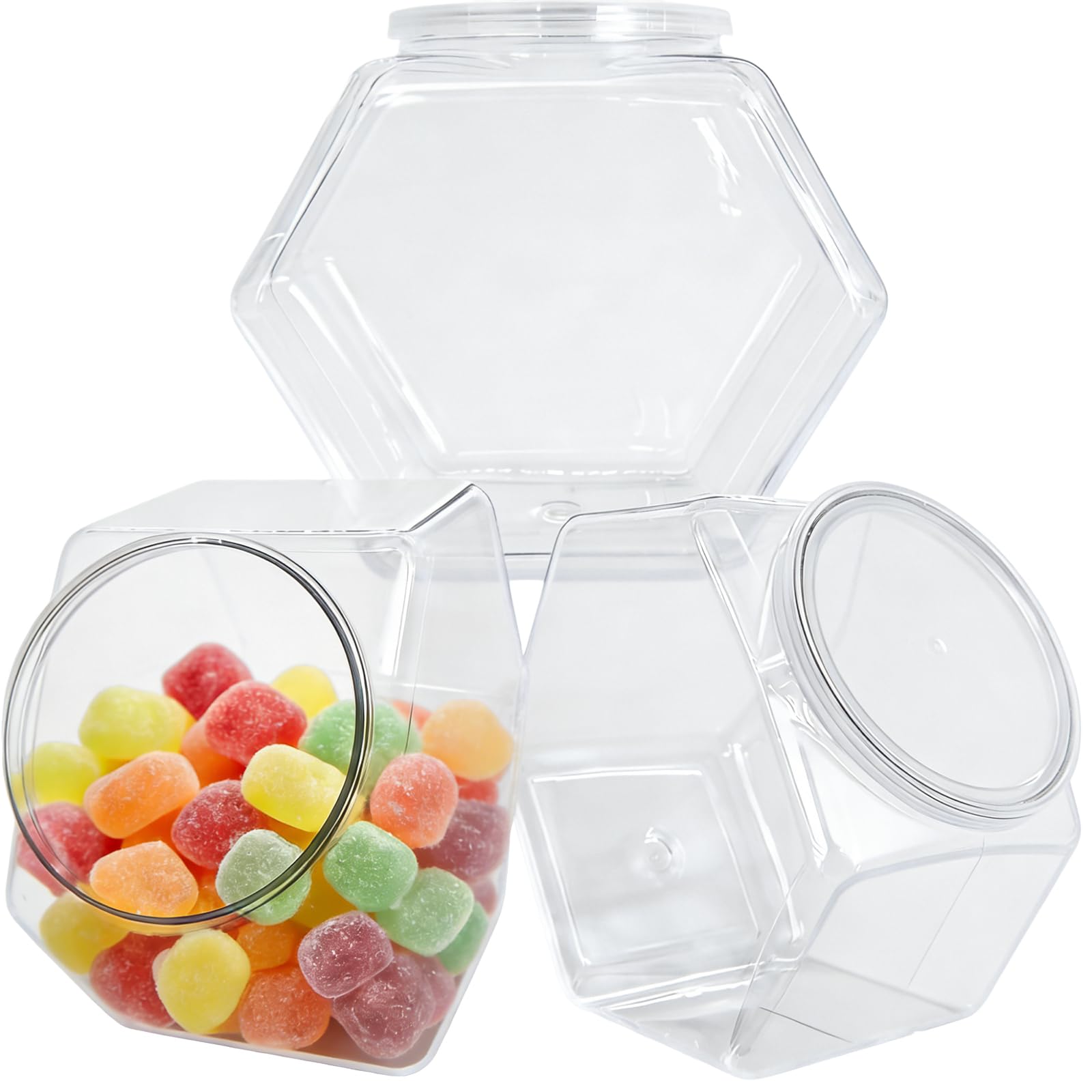 Houbobo 3 Pack Candy Jar With Lid, 1500Ml Clear Cookie Jar With Wide Hexagonal Candy Containers For Candies, Dry Food, Cookies, Cereal, Snack, Dog Food, Coffee Beans ﻿