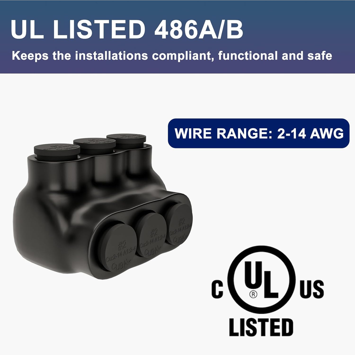 5 Pcs - Insulated Multi Cable Connectors 3 Port Single Entry Splice Electrical Power Connector Black Interconnect Terminals Pre Filled Wire Connectors (2-14AWG Wire Range)