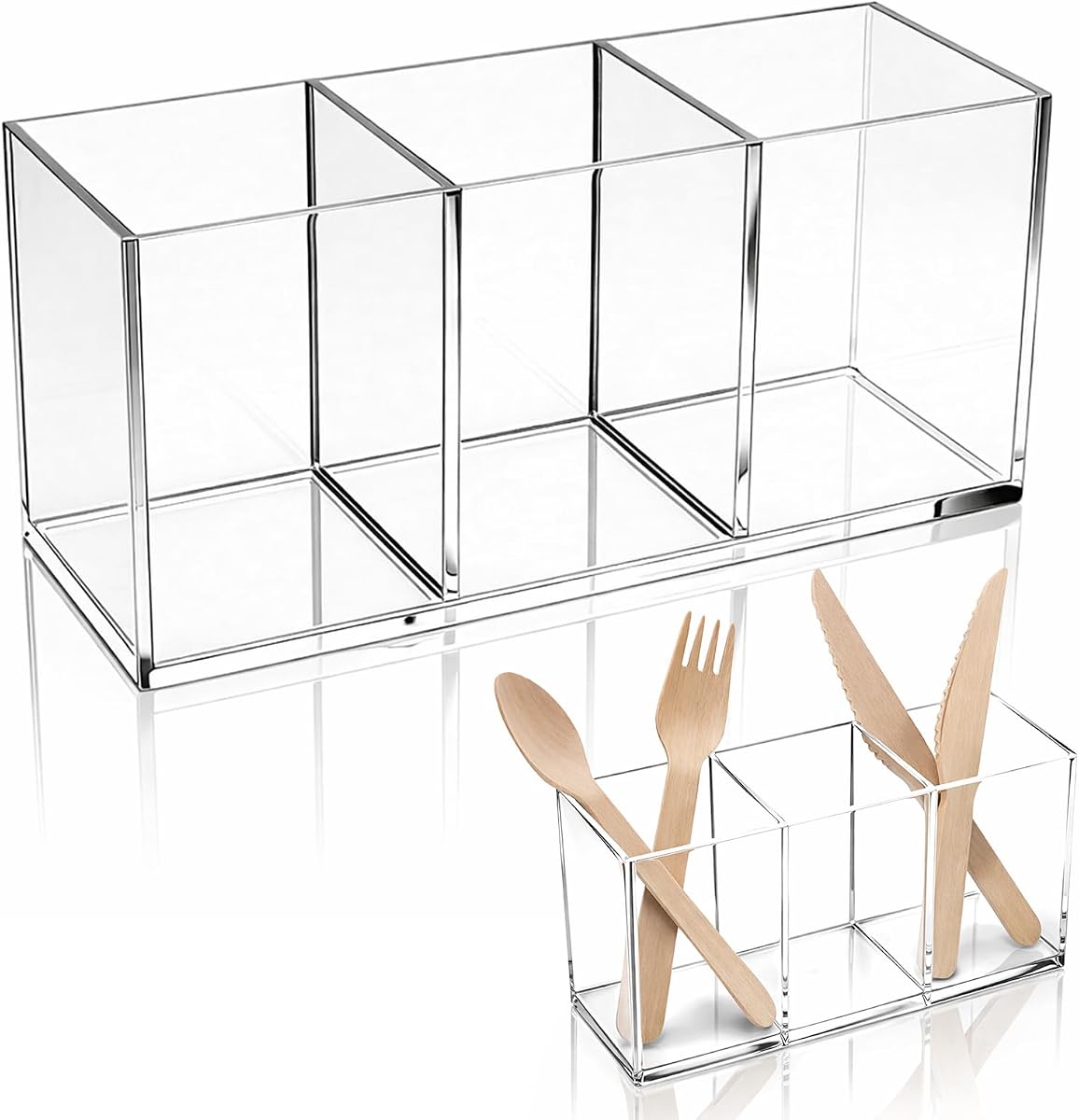 Soporte de plástico para utensilios, acrílico transparente, soporte para pajita, organizador para cubiertos y bolígrafos transparentes para almacenamiento de fiestas, oficinas, dormitorios y baños