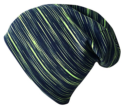 Wollhuhn Gorro para niñas y niños, estilo informal, largo y reversible, para todo el año (de materiales ecológicos, orgánicos) 20022002, Lines Black/Lime, 52-54 Cover