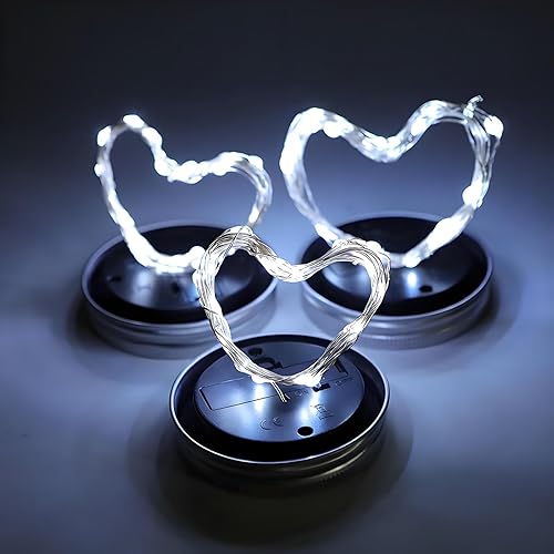 Miniatura 4 de VOOKRY Paquete de 6 luces solares para tarros de masón, 30 tapas LED para tarros de masón, impermeables, con 6 ganchos (sin tarros), para patio al