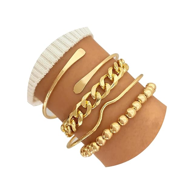 Gold Bangle Bracelets for Women 14k Gold Plated Multi Layer Cuff Bangles Set Stackable Boho Non Tarnish Elegance