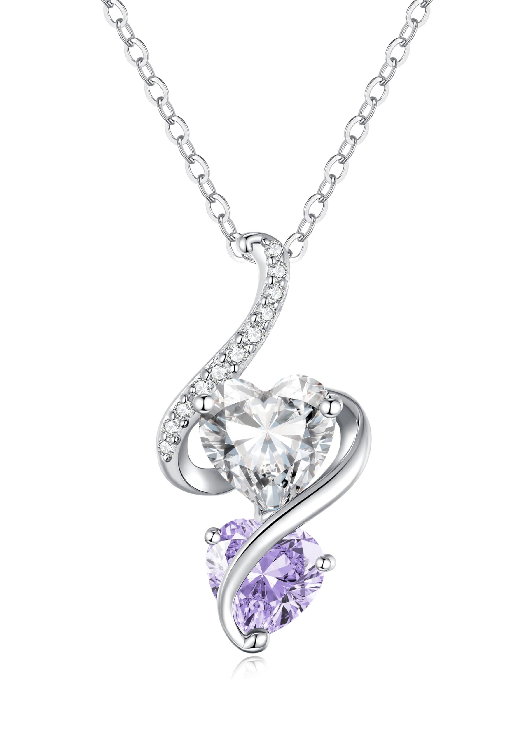 LOUISA SECRETUnique Double Heart Necklace Gifts for Wife Women, 925 Sterling Silver Tiny Birthstone Pendant Jewelry Gift for Her Girlfriend Mom Valentine's Day Anniversary Mother's Day Birthdays & Christmas