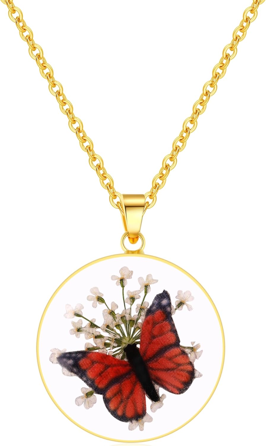 AUNTESIGN Butterfly Necklace | Pressed Wildflower Necklace | Resin Necklace | Personalized | Handmand Pressed | Easter Gift for Women