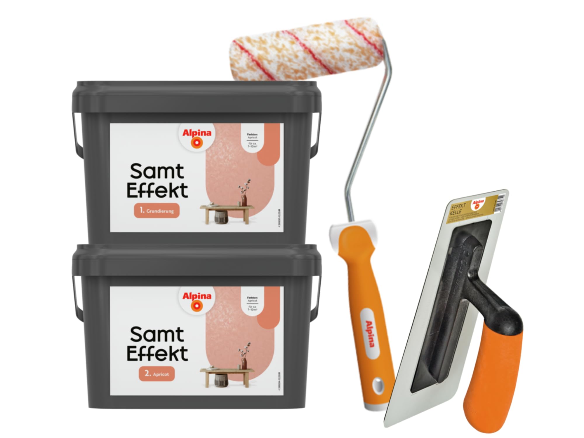 Alpina Effektfarbe Samt-Effekt Set Apricot – inkl. Effekt-Kelle & Roller
