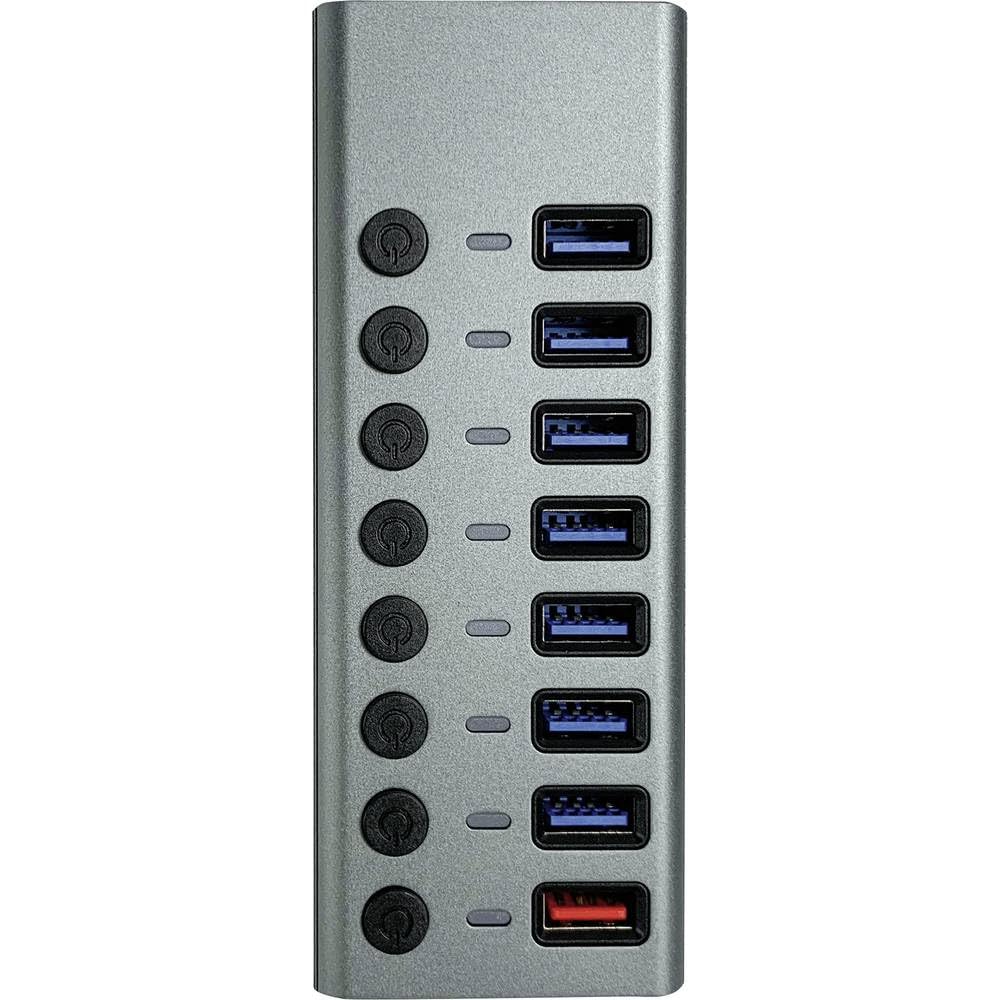 MaxTrack Hub USB 3.0 CH11L - Hub USB 3.0 con 7 Puertos USB, 1 Puerto de Carga para Dispositivos móviles, concentrador USB con Fuente de alimentación, 5 Gbps, USB Hub Activo, estación de Carga de 2,4