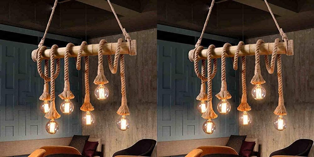 GreyWings Hemp Rope Bamboo 6 Light Vintage Hanging Lamp Pendant Light Without Bulb, E27 Holder, Jute Color, Pack of 2 (B0CQG96ZJ5) Amazon Price History, Amazon Price Tracker