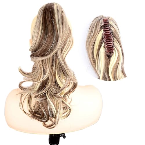 DIGUAN Extensiones de cola de caballo cortas con clip, onduladas, rizadas y onduladas, sintéticas envolventes con clip, de 13 pulgadas, para mujeres