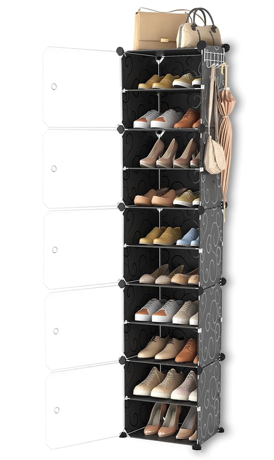 Mevigo Shoe Rack Plastic - 20 Pairs Portable Shoe Rack for Home, DIY Shoe Storage Organizer for Closet with Dustproof Door for Heels/Slippers/Boots for Entryway & Bedroom - Black (B0DH1YNV9S) Amazon Price History, Amazon Price Tracker