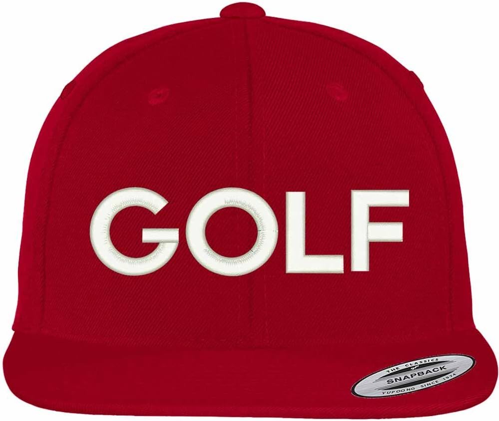 Trendy Apparel Shop Golf Embroidered Flat Bill Snapback Ball Cap - Red