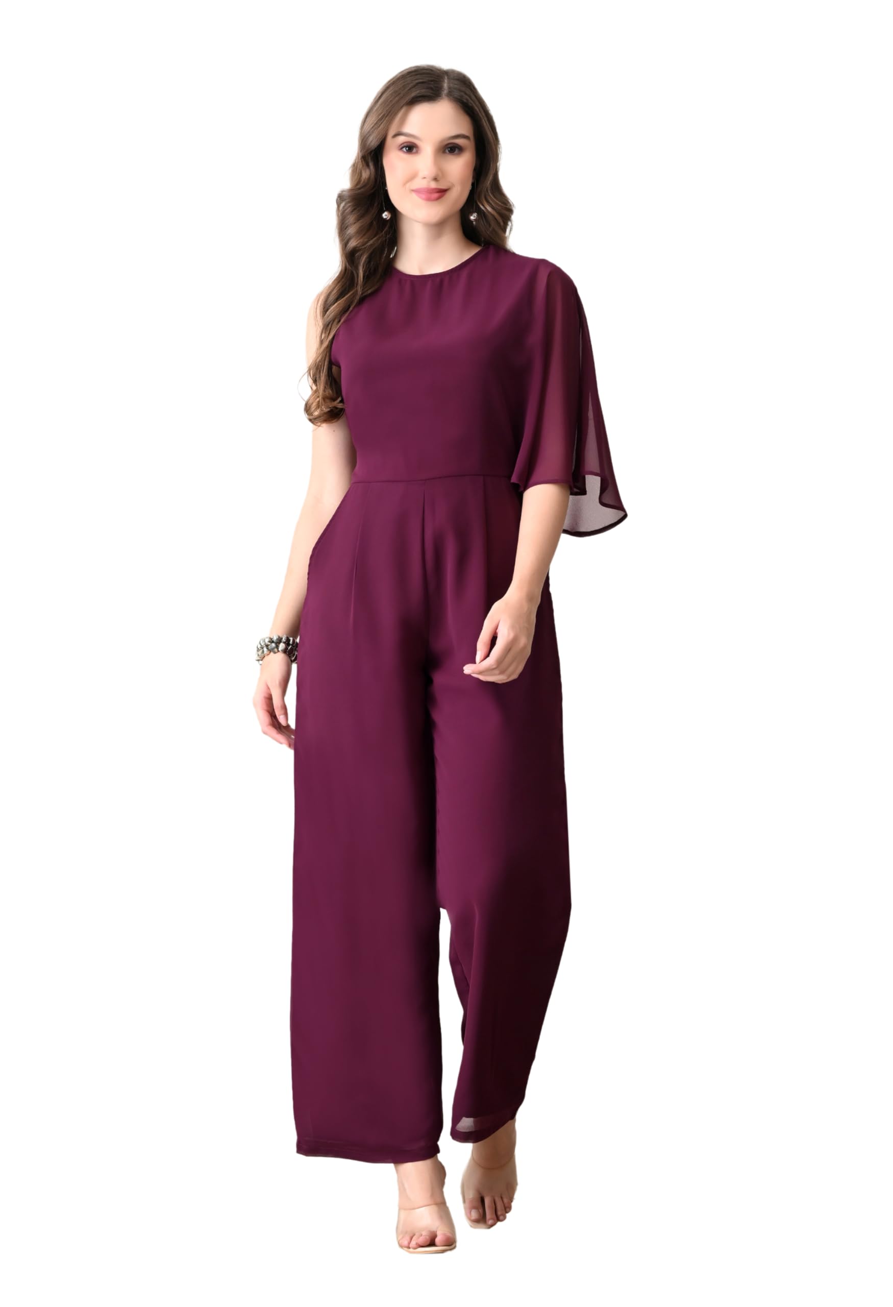 v&m Women's Maroon Round Neck Jumpsuit with Side Pockets-picture-19