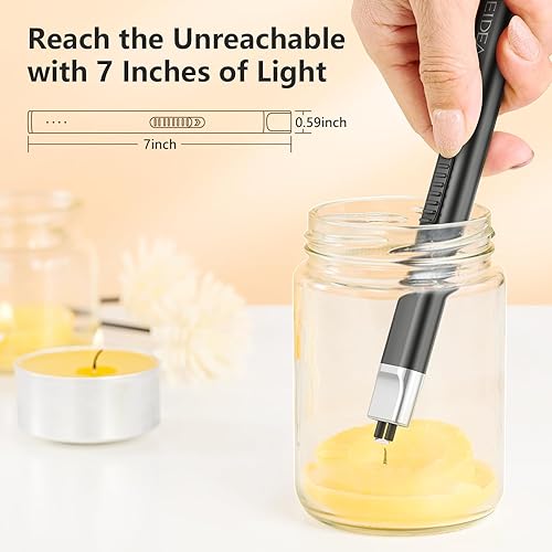 Miniatura 5 de REIDEA Encendedores de velas electrónicas planas R1, resistente al viento, sin llama, USB, recargable, con botón seguro e indicador de encendido