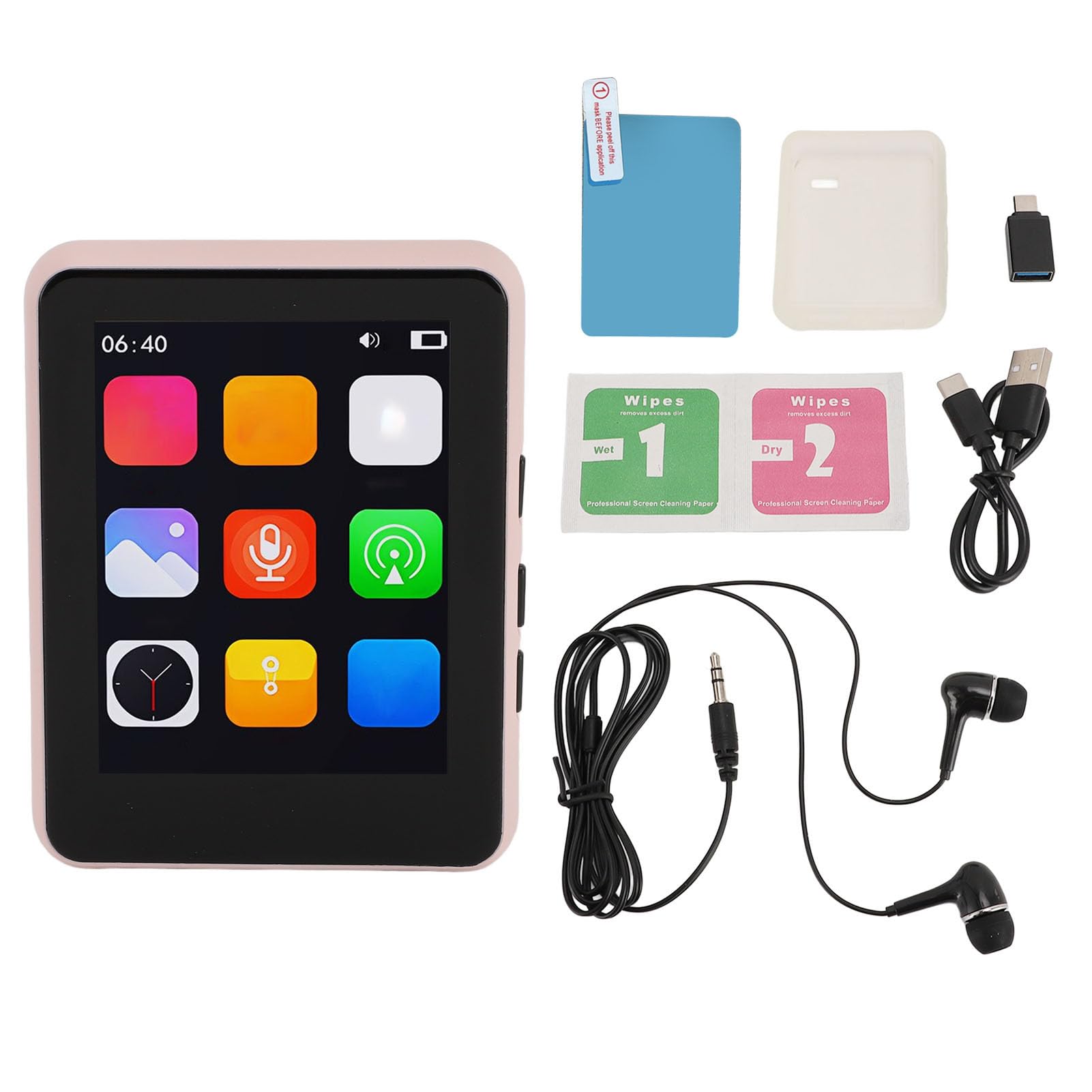 Lettore MP3 Portatile da 64 GB con Altoparlante Touch Screen HiFi per Amanti della Musica Lega di Alluminio 2,4 Pollici (Rosa)