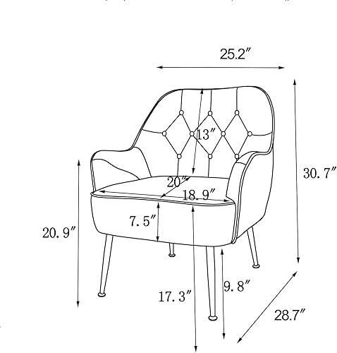 Miniatura 2 de Goujxcy Silla moderna de mediados de siglo para sala de estar, silla de barril tapizada con botones de lino con patas de metal negro para sala de