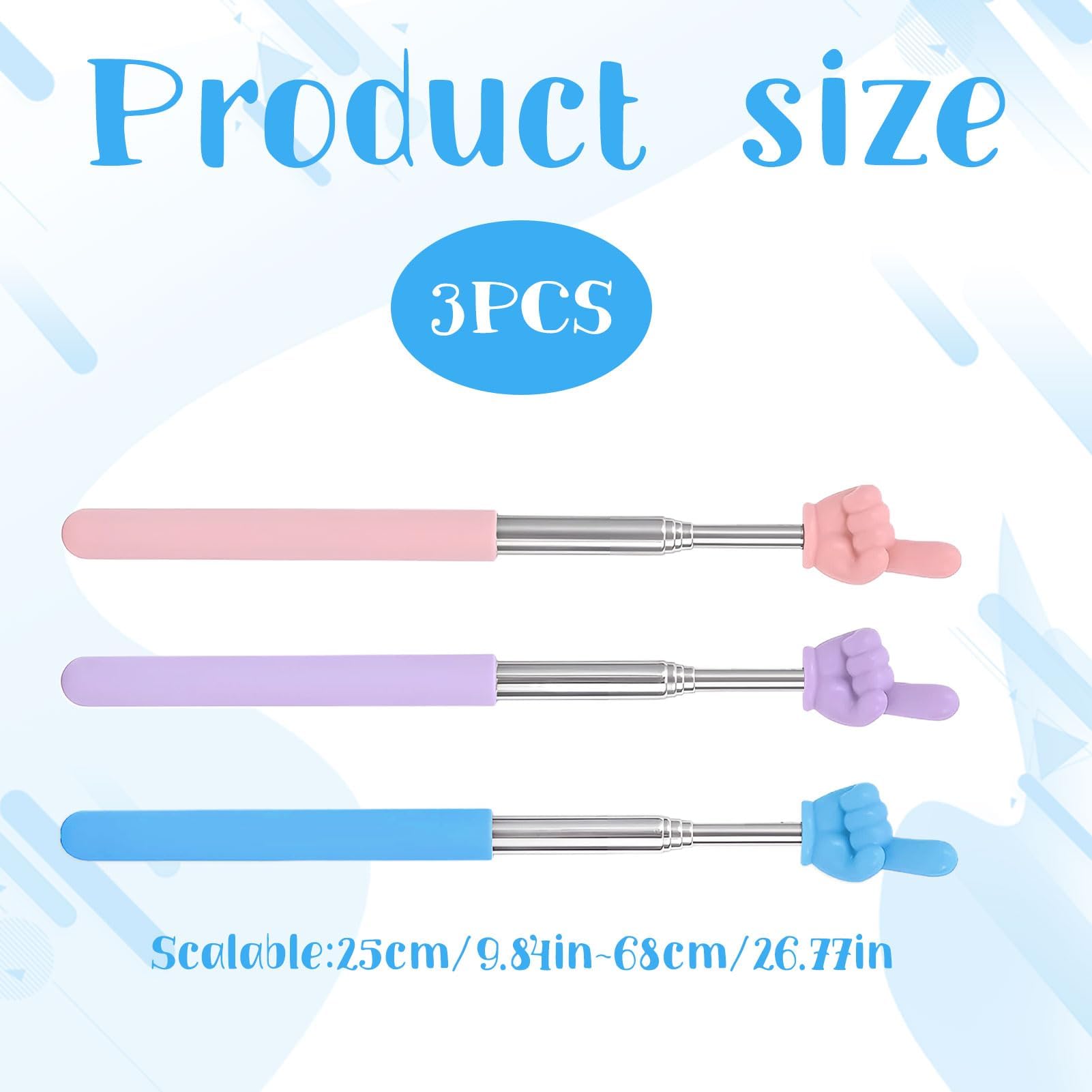 Eophmi 3 PCS Finger Pointer Stick,Telescopic Teachers Pointers,Mini Retractable Tea cher Pointer,Hand Poin ter,Extendable Hand Pointers for Teacher Classroom Tea cher Aids(Blue Pink Purple) - Image 2