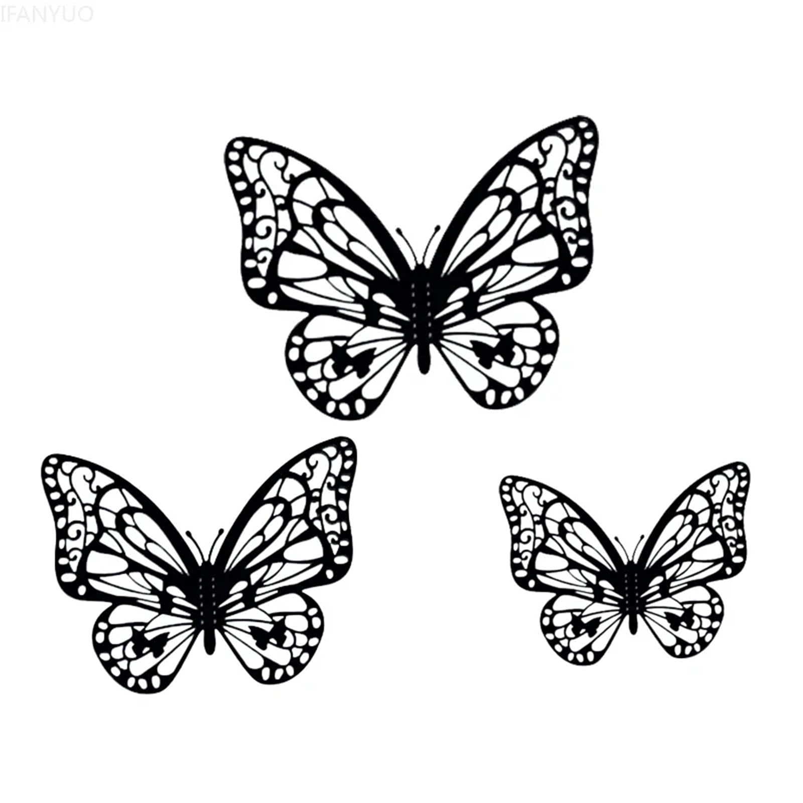 3D Butterfly Wall Decoration 12Pcs 3D Hollow Butterfly Wall Sticker Blue Red Black Wedding Decoration Living Room Home Decor Butterflies Decal Stickers(F Black)