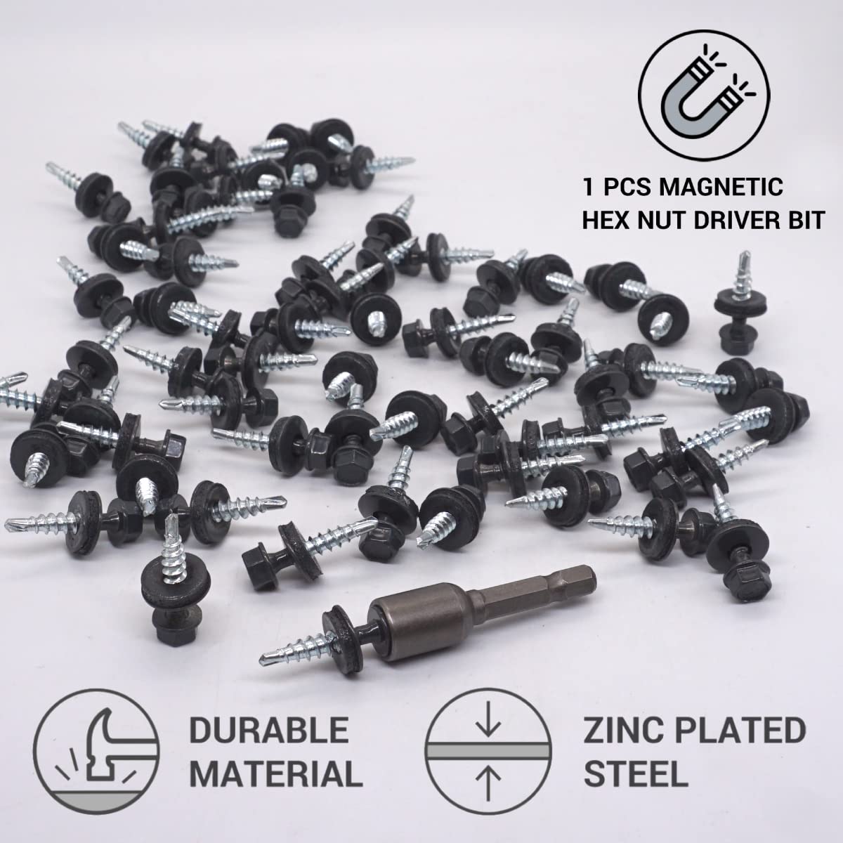 SKIR'CO (25 pcs) Metal Roofing Screws, 4.8 x 25 mm Painted Self-Drilling Screws With EPDM Washers, Hex Head (Anthracite Grey RAL 7016) - Image 3