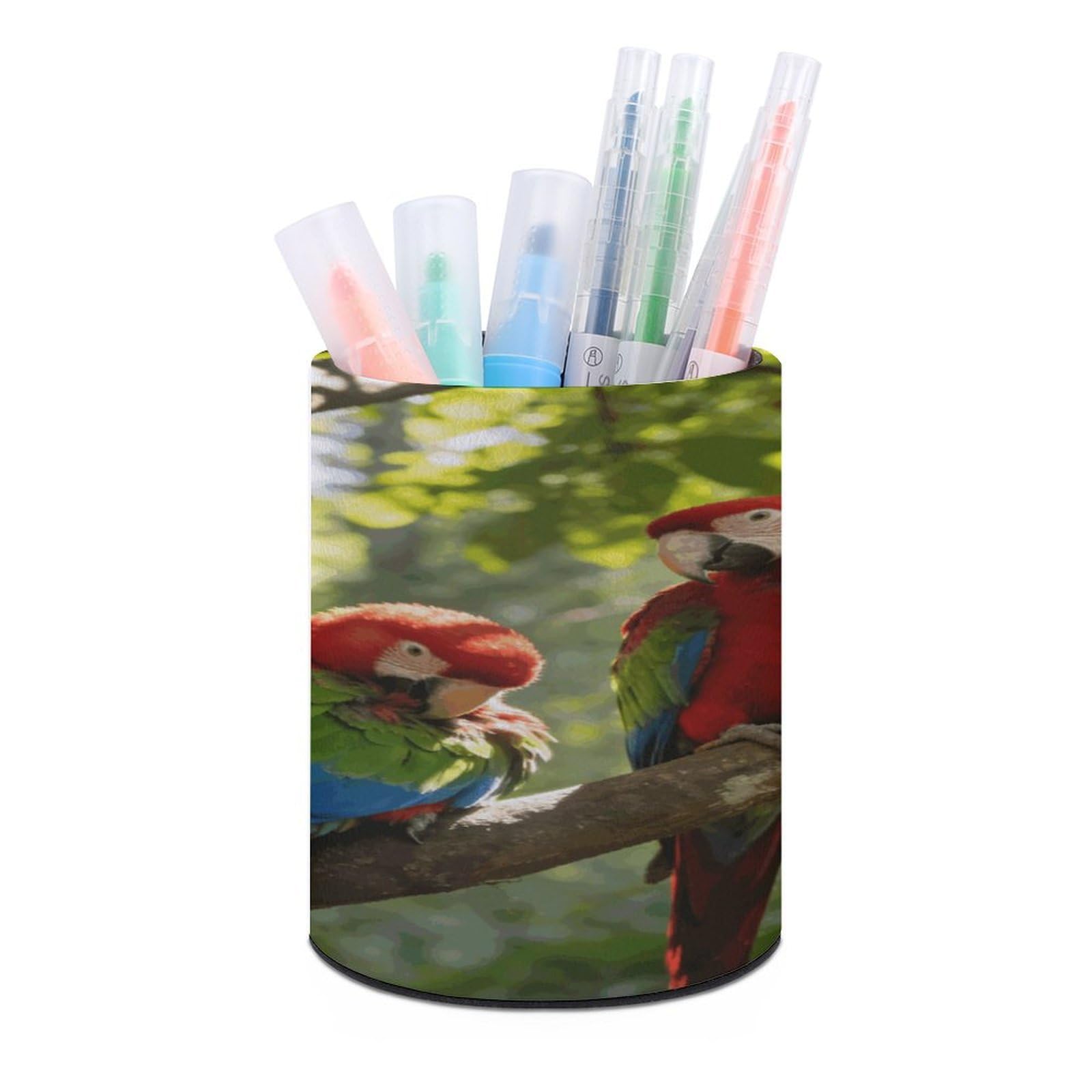 LZQPOEAS - Woodland Bird Singing Pen Holder for Desk Organizer, Minimalist Modern Storage Case for Round Pens, PU Leather