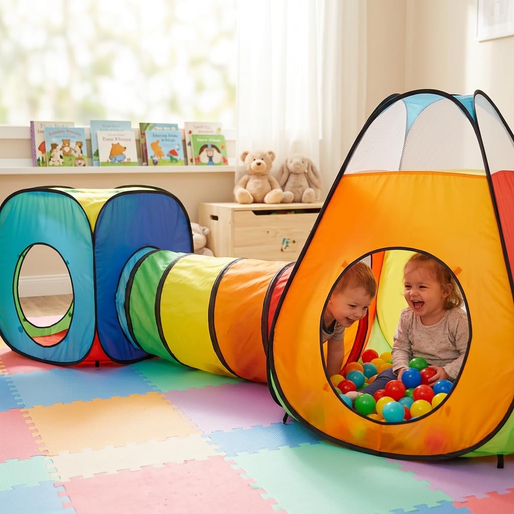 3 in 1 : Spielzelt Kinderzelt : Babyzelt mit krabbeltunnel : Teiliges Bällebad : Spielzelt Babyzelt : Spielhaus mit Zelt Tasche und Tunnel : Mehrfarbig