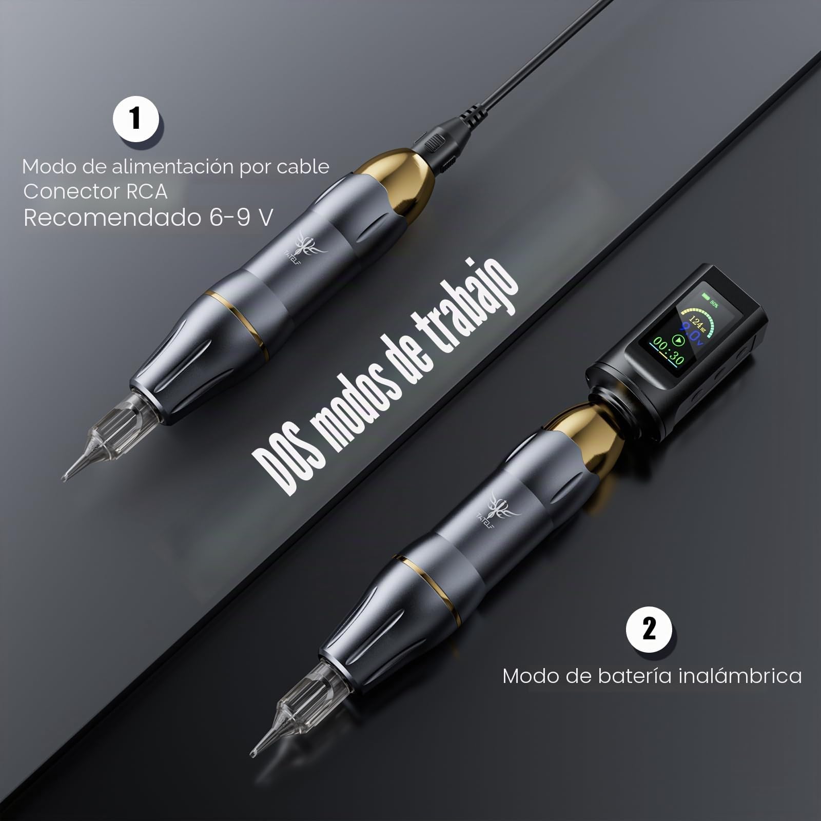 TATELF Juego completo de máquina de bolígrafo inalámbrico giratorio con batería RCA de 1900 mAh, 20 cartuchos de agujas, 10 unidades, accesorios completos para principiantes artistas