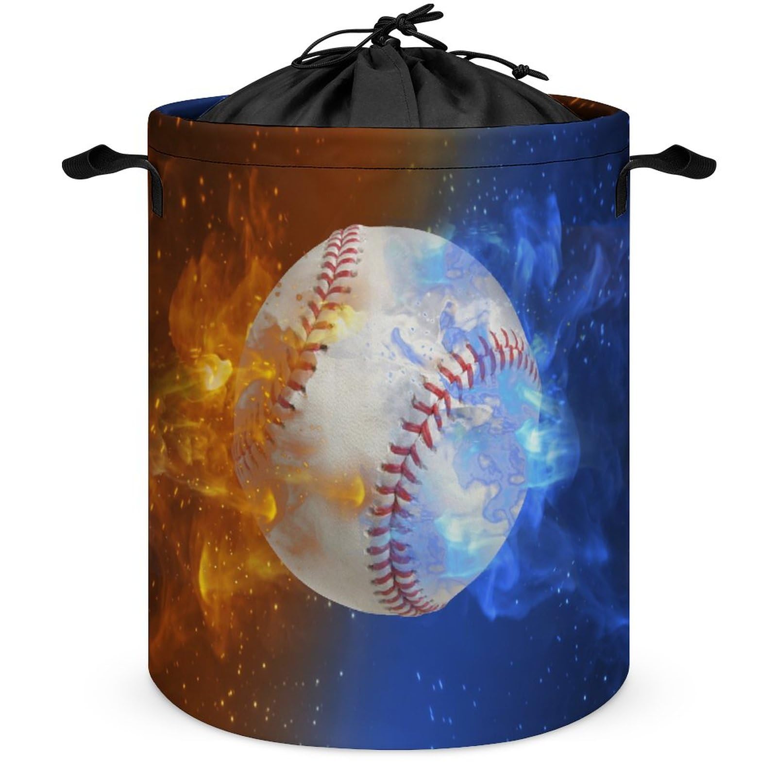 Sports Baseball Foldable Laundry Basket Fantasy Galaxy Baseball in Fire And Water Decor for Bedroom Laundry Room Closet Bathroom College One Size