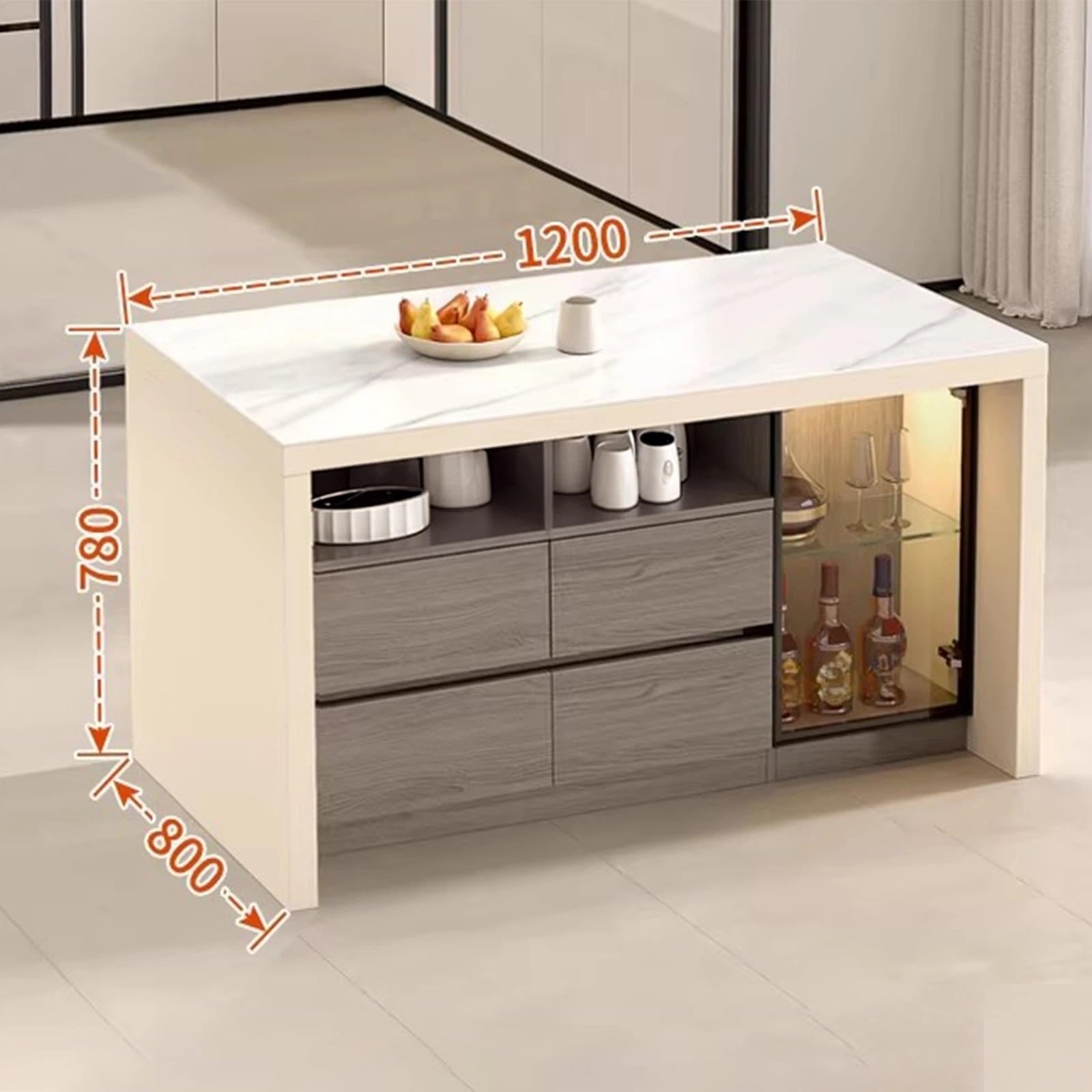 Zf9tBw5sH Unité d'îlot de Cuisine Armoire de Bar d'îlot Cuisine en Pierre frittée avec tiroir Porte Verre, Buffet Rangement
