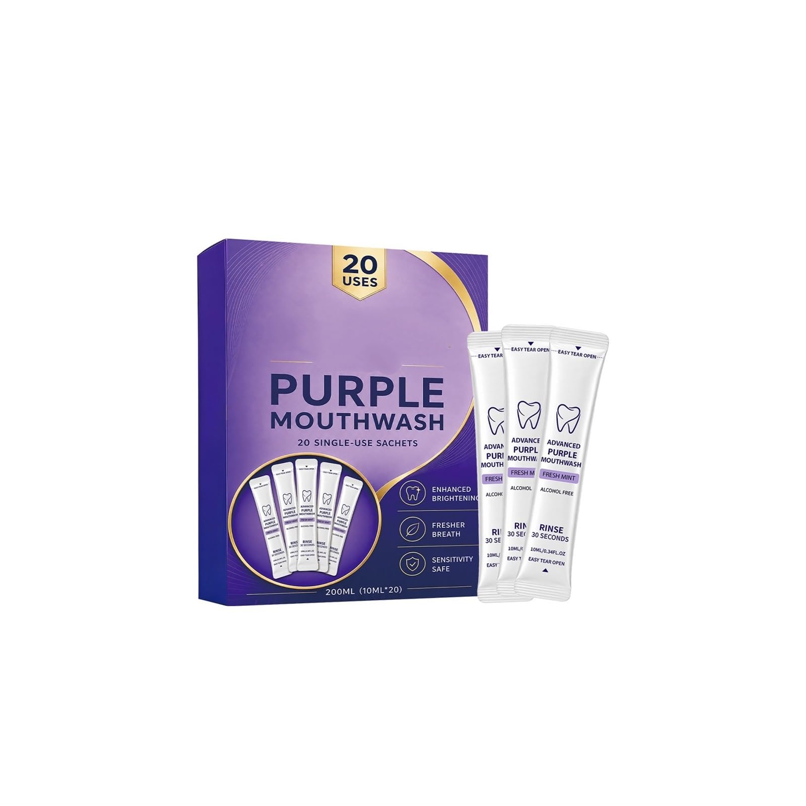 Purple Fresh Breath Mundwasser 200 ml (20 Streifen) | Langanhaltend frischer Atem(2pcs)