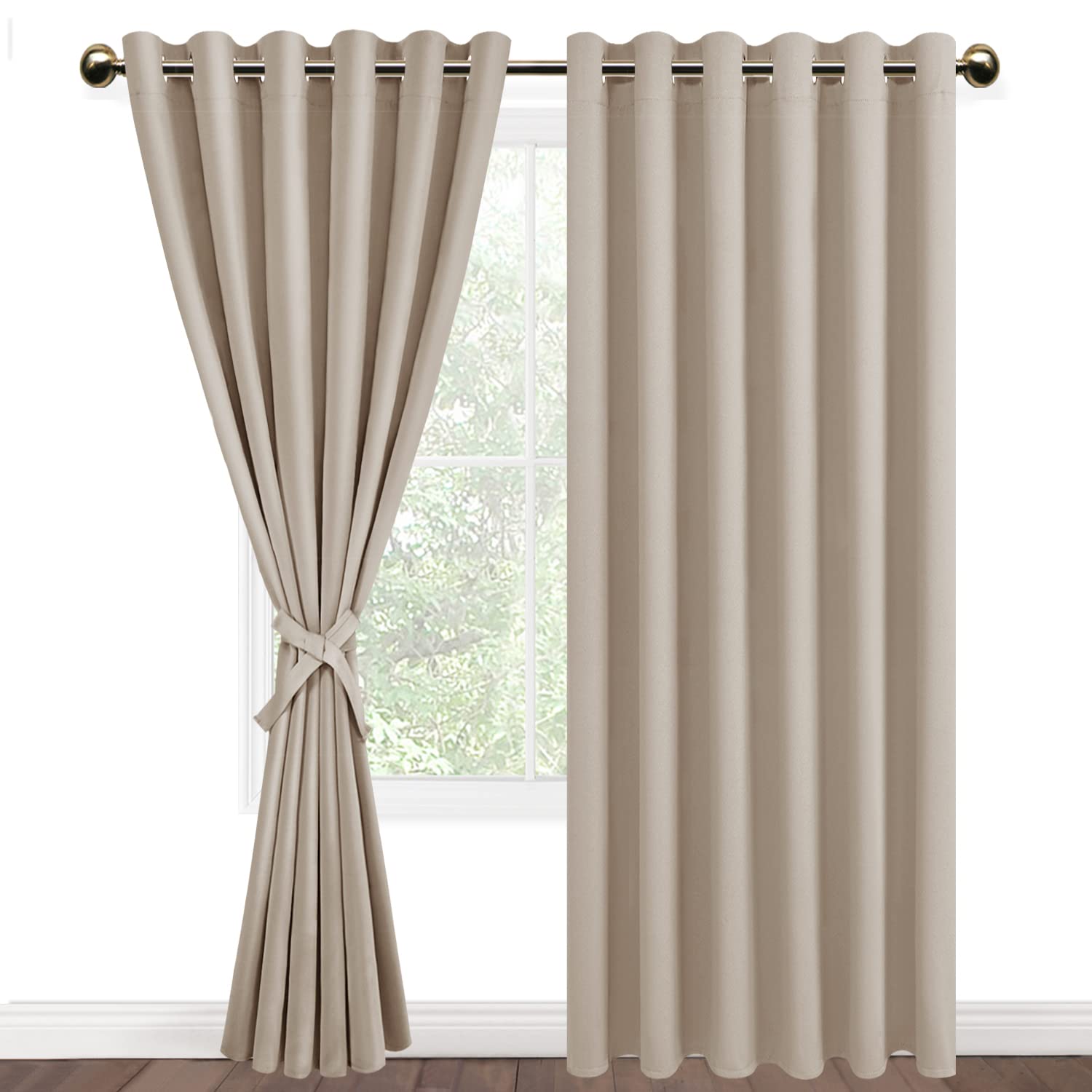 DWCN Beige Blackout Curtains 90 x 90 Inch with Tiebacks for Bedroom Thermal Insulated Solid Eyelet Curtains for Living Room,2 Panels,90" Wide x 90" Drop โ image 1