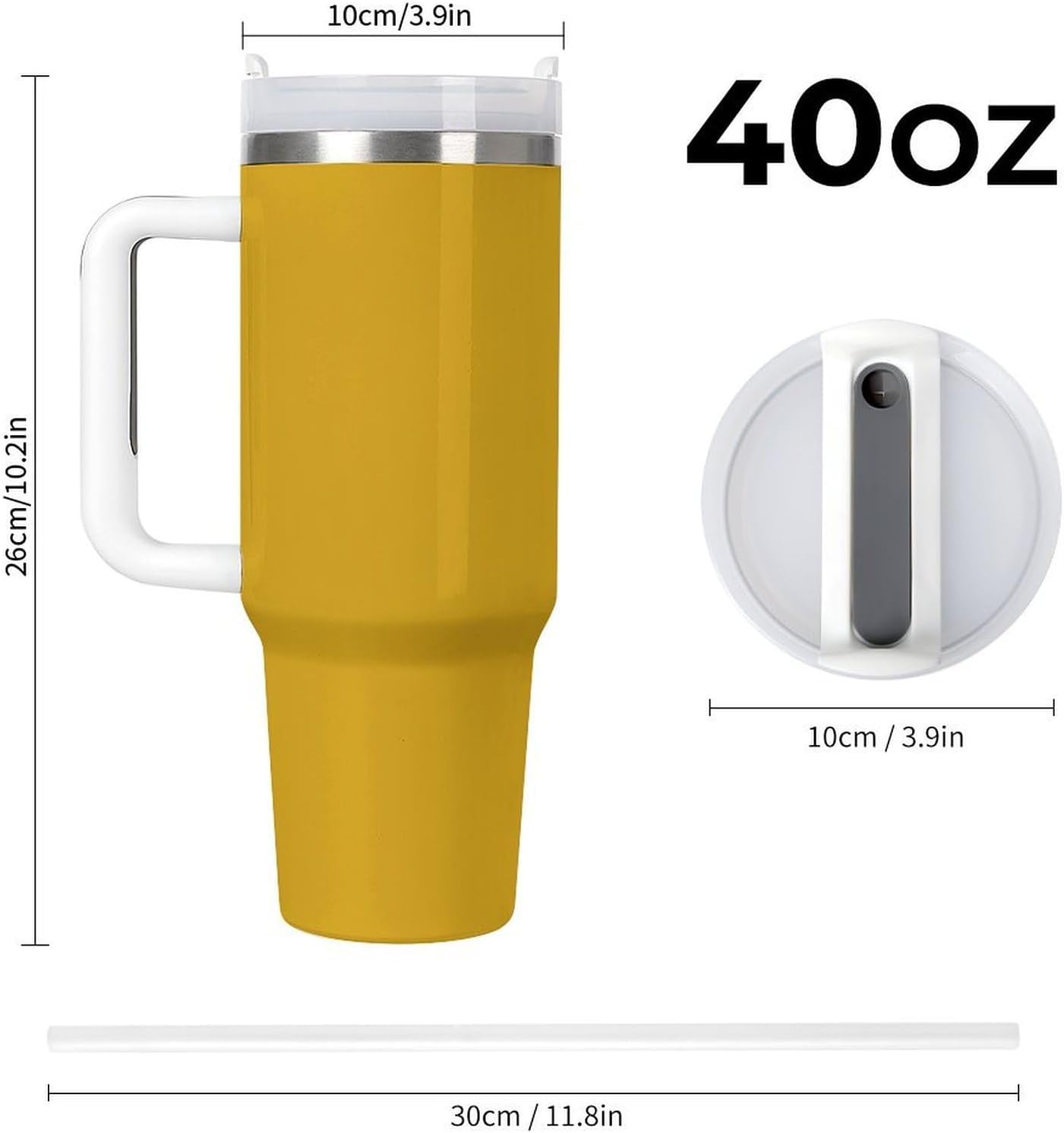 40 Oz Tumbler with Handle And Straw - Double Wall Insulated Stainless Steel Travel Mug, BPA Free, Cup Holder Friendly, Leakproof Mustard Yellow Water Bottle Gifts for Birthday image 2