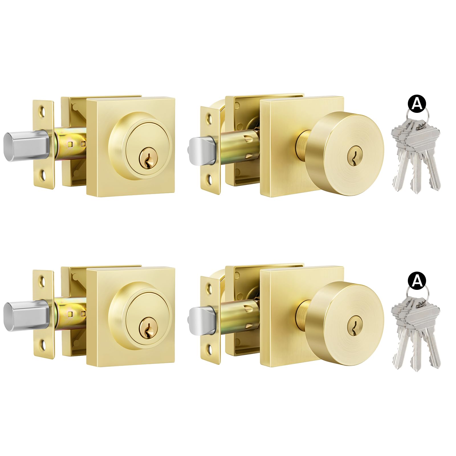 Gold Door Knobs - 6 Pack Zinc Alloy -17