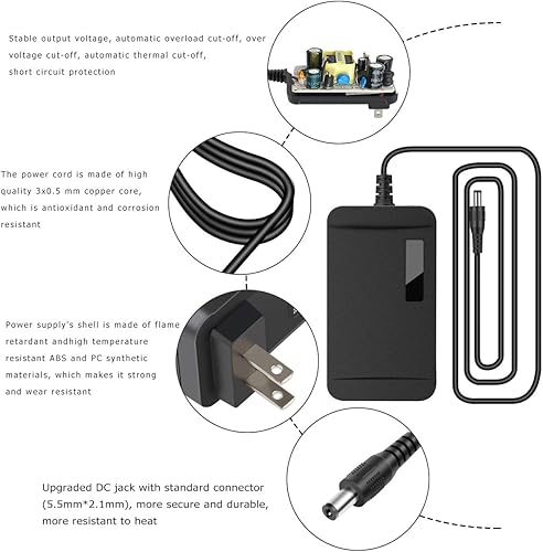 Miniatura 3 de SUPERNIGHT Fuente de adaptador de corriente de 12V 2A CA 100-240V a DC Fuente de alimentación DC Jack 0.217x0.083 in para tiras de luz LED, luces de
