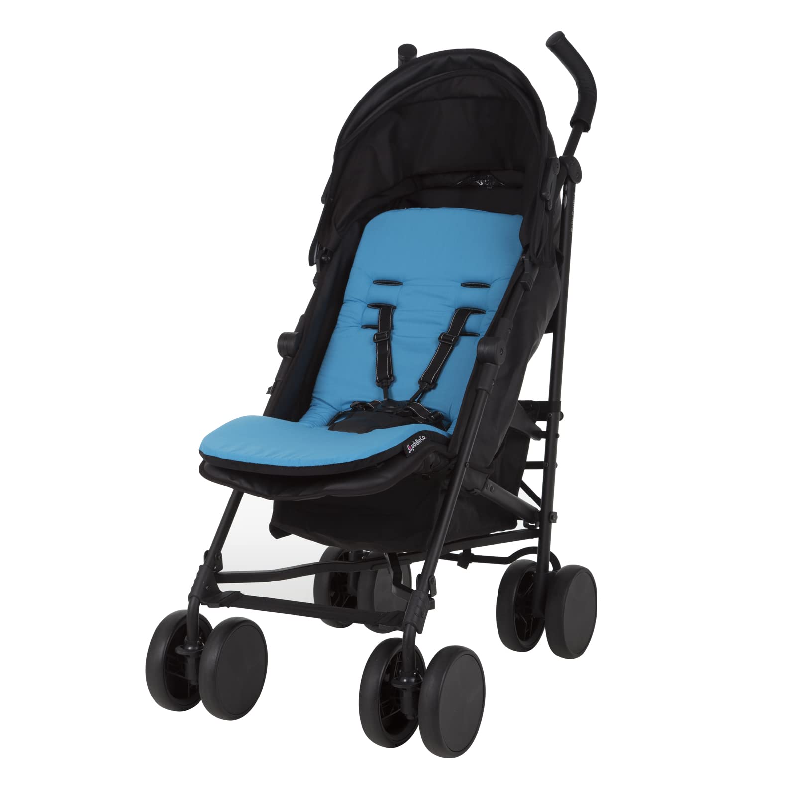 CuddleCo Comfi-Cush Memory Foam Pram Liner - Stroller Liner for Good Posture, Universal Pushchair Liner for Parents, Comfortable 80 x 33cm Baby Seat Liner - Sky (Blue/Black)