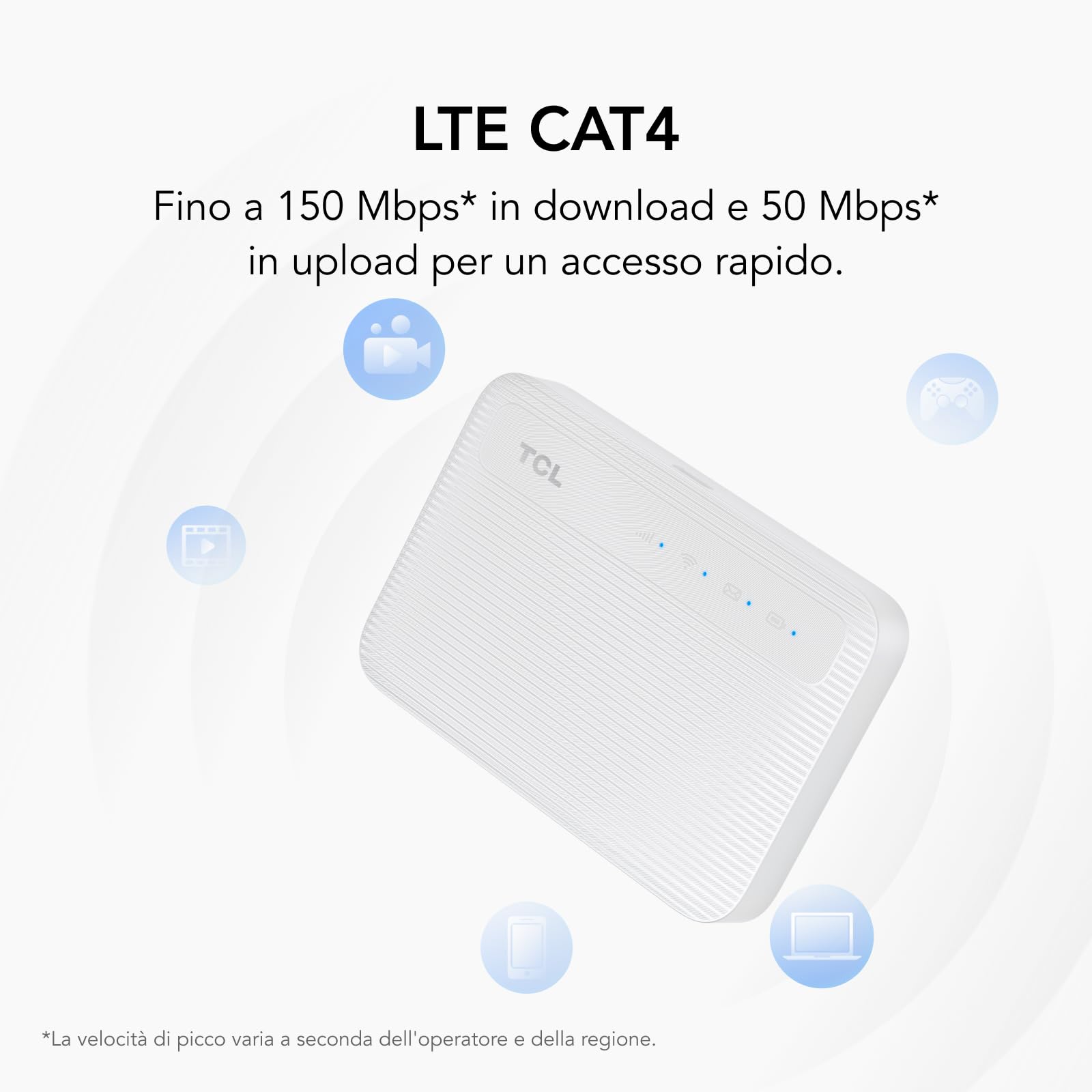 TCL LINKZONE MW45L - Wi-Fi mobile 4G LTE portatile, con velocità di 150 Mbps, connettività a 15 dispositivi e durata della batteria di 8 ore.