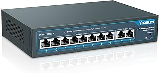 YuanLey 8 Port PoE Switch with 2 Gigabit Uplink, 8 PoE+ Port 100Mbps, 120W 802.3af/at, Extend Function, Metal, Fanless, Unmanaged Plug and Play Network Switch