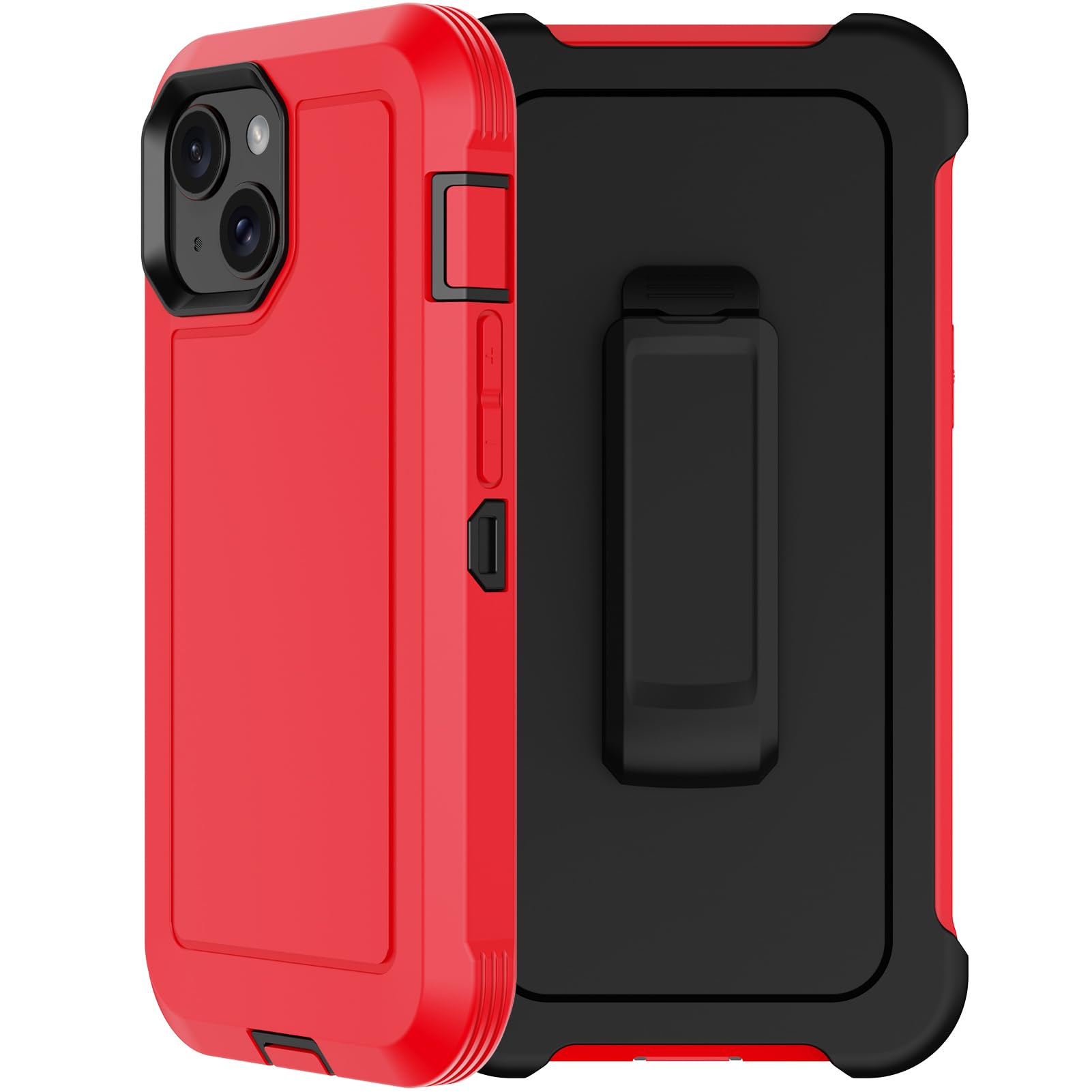 RubCase for iPhone 15 Case 6.1” with Belt Clip Holster, 2X Screen Protector, Heavy Duty Military Grade Full Body Shockproof Dust-Proof Drop Proof