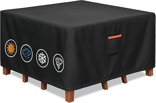 Miniatura 10 de Funda impermeable para muebles al aire libre, 62 pulgadas de ancho x 62 pulgadas de largo x 28 pulgadas de alto, juego de mesa cuadrada 600D Negro