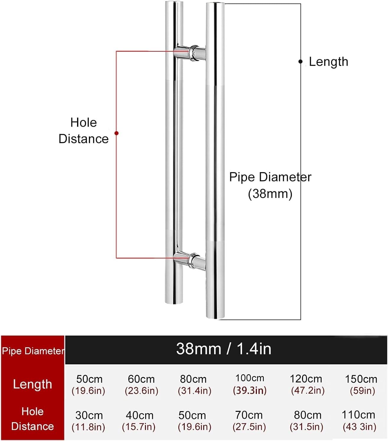 Tirador de puerta de doble cara en forma de H para puertas de vidrio y madera, uso en interiores y exteriores