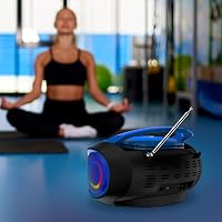 KLIM Boombox Hordozható CD Lejátszó - FM Rádió, Bluetooth, MP3, USB, AUX - Újratölthető Akkumulátor, Kompakt Kialakítás, RGB Világítás - Kék 3