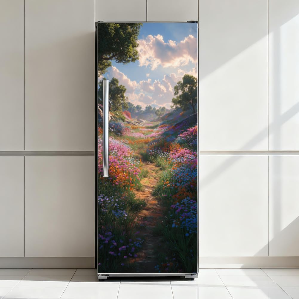 arricraft 2 fogli autoadesivi per porta, 80 cm x 200 cm, motivo fiori di campo, adesivi per porta, in PVC, rimovibili, decorazione per camera da letto e soggiorno