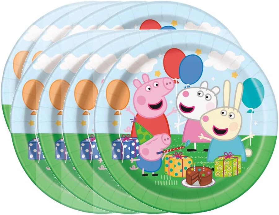 Peppa Pig Birthday Party Supplies Decoration Bundle Pack for 16 includes 16 Dessert Plates, 16 Lunch Napkins, 1 Table Cover, 1 Dinosaur Stickers
