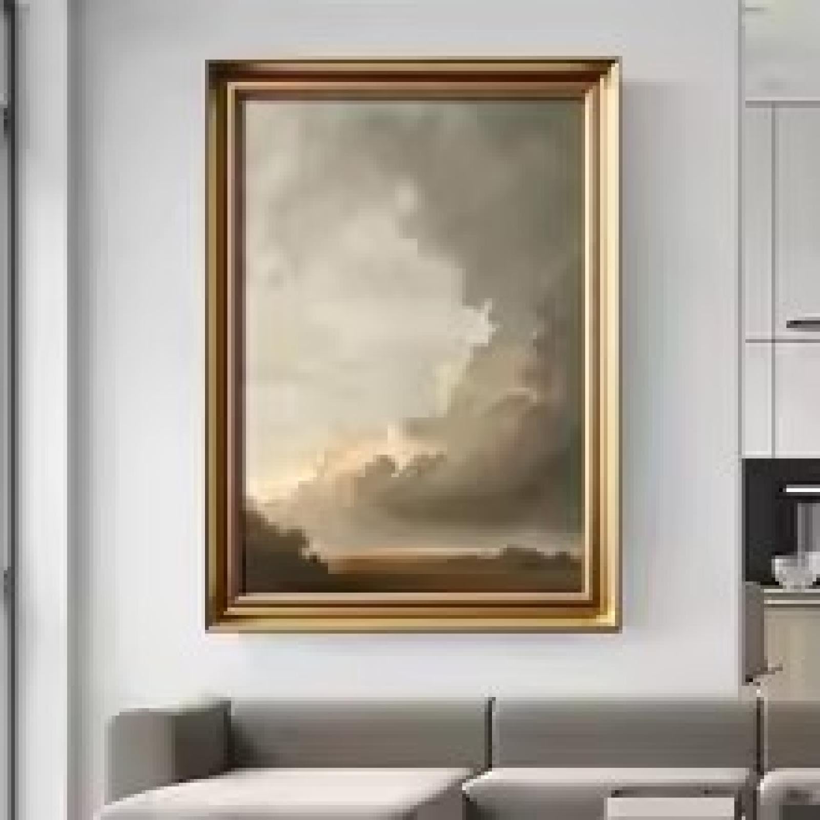 Impression murale salon vintage nuages oiseaux | Toile cadre 70x100cm