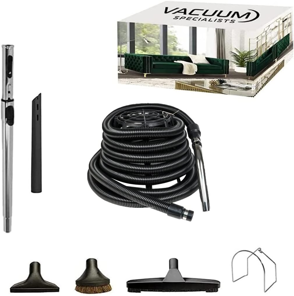 Vacuum Specialists BASIC Garage Central Vacuum Accessory Kit | 35 Feet Air Hose & Deluxe Cleaning Kit [Fit All Central Vacuum Brands]