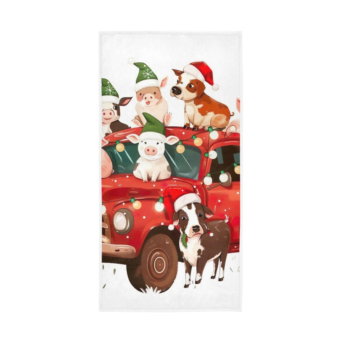 LSRCPD Christmas Red Truck with Farm Animals Hand Towels and Washcloths for Bathroom, Hand Towels for Bathroom, Travel, Camp, Hotel, Spa 15 x 30 Inches