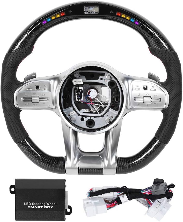 – Steering Wheel, Carbon Fiber LED Racing Steering Wheel with Shift Indicator Display, Compatible with Mercedes-Benz A/B/C/E/S/G/GLC/GLE Class C63 E63 S63 2010+