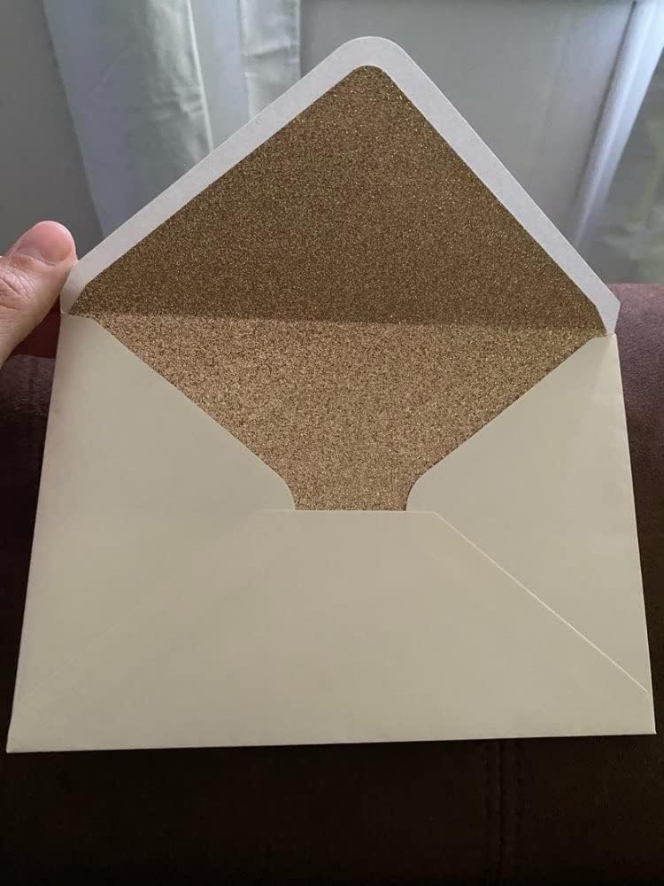 25 PCS A7 Pearlescent Rose gold Glitter Envelope,5.35 x 7.7 inches, Perfect for 5x7 Weddings, Invitation Cards,Greeting Invite (Pearl ivory+Rose Gold glitter)