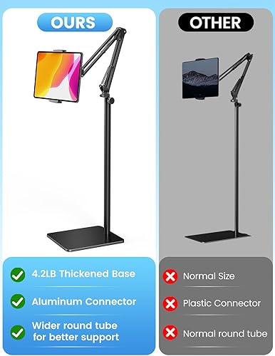 Miniatura 2 de Soporte de piso para tableta con base de 4.2 libras, soporte para teléfono en ángulo de altura ajustable, soporte de teléfono para iPadiPhoneXiPad