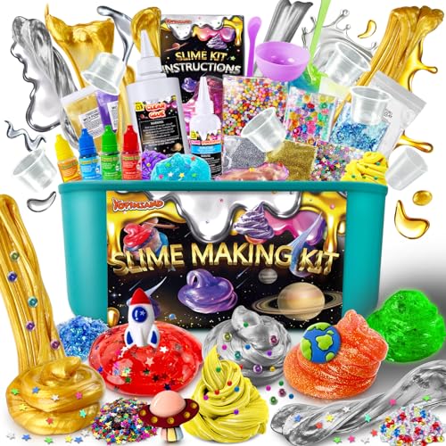 YOPINSAND Metallic Schleim Kit, Galaxie & Glühen im Dunkeln Schleim Kit für Mädchen Jungen 3-12, DIY Slime Kit mit Add-ins, Schaumstoffkugeln, Charms, Glitter, Slime Spielzeug für Kinder